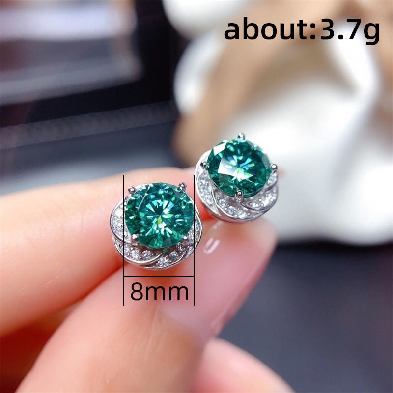 Boucles d'oreilles puces rondes en argent sterling vert CZ forme fleur simples élégantes pour femmes accessoires de piercing d'oreille nouveaux bijoux