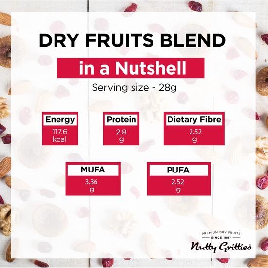 Nutty Gritties Mix Dry Fruits Blend 200g- California Almonds, Walnuts, Figs and Cranberries, Healthy Snacks for Kids and Adults