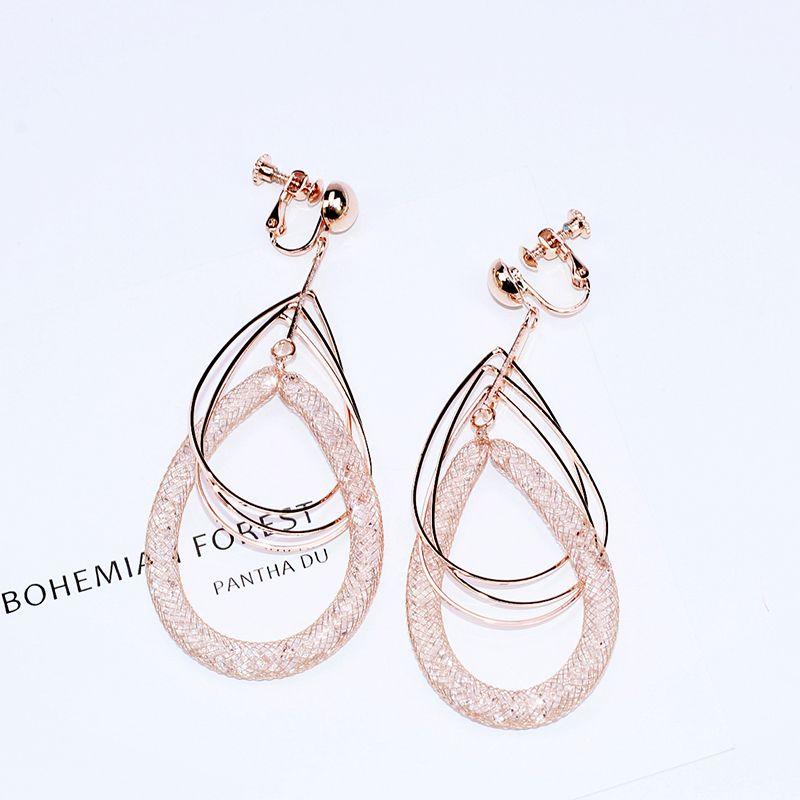 

Mesh Bag Rhinestone Non-Piercing Adjustable Screw 925 Silver Needle Rose Gold-no ear hole adjustable screw ear clip