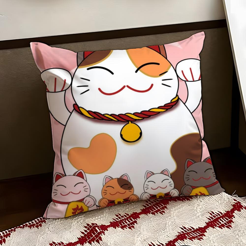 Neko Rich LLuck Money Cat Cushion Cover Reversible Soft Durable Pillow Cover Home  Car MultiScene Use for Daily Comfort