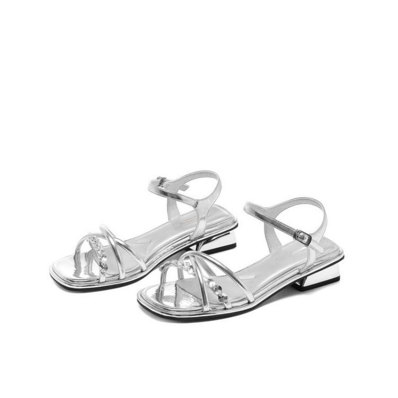 Celebrity Style Silver High-heeled Sandals Women's 2025 New Rhinestones with High Heels, Summer Wear Open-toed Roman Shoes