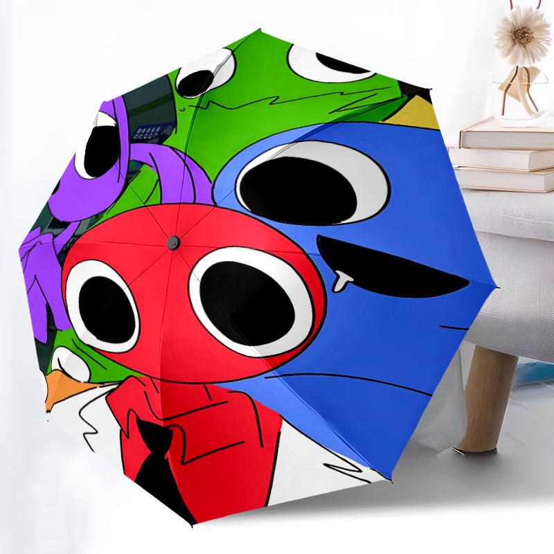 Rainbow Friends3 Print Automatic Umbrella, 8 Rib Iron Frame, Plastic Handle, Suitable for Outdoor Travel &Daily , Ideal Gift