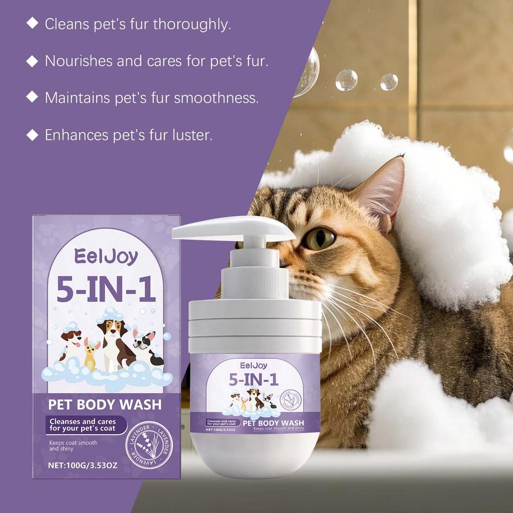 EelJoy 5-in-1 Pet Shampoo, Gentle Cleansing & Coat Care, Smooth & Shiny Fur, Lavender Scent, Shampoo for Cats & Dogs, 100g