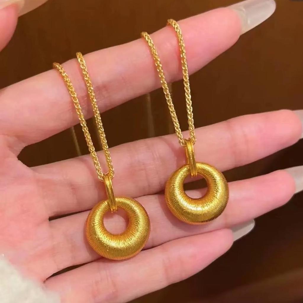 Gold Sand Eight Treasures Compass Pendant Necklace with Gourd Charm for Women