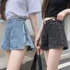 Summer 2021 High-Waist Korean Style Women's Denim Shorts with Side Zipper and Letter Design - Slim, Wide-Leg Hot Pants Trend.