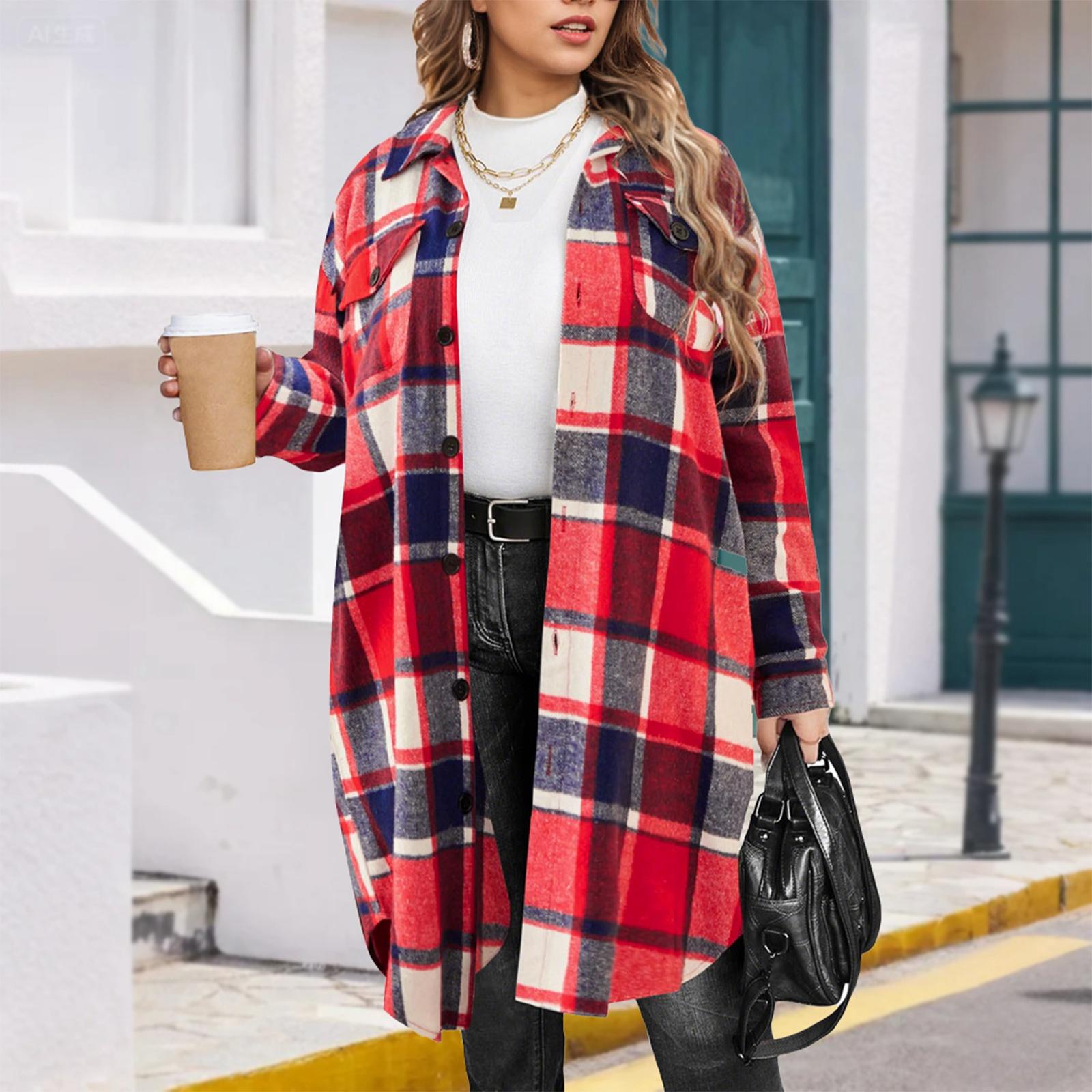 

Женский модный тренд Клетчатый топ-куртка с длинным рукавом XL красный