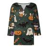 Lady's fashionable casual V-neck buttoned Halloween print three-quarter sleeve