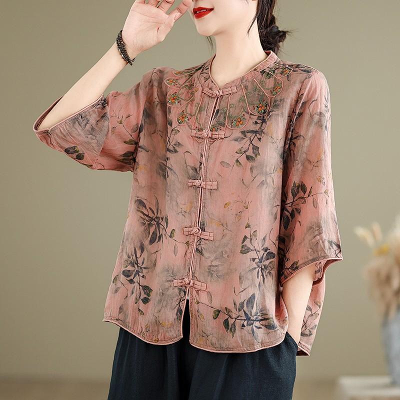 Women Cotton Linen Shirt Half Sleeve Women Summer Loose Plus Size Design Blouses
