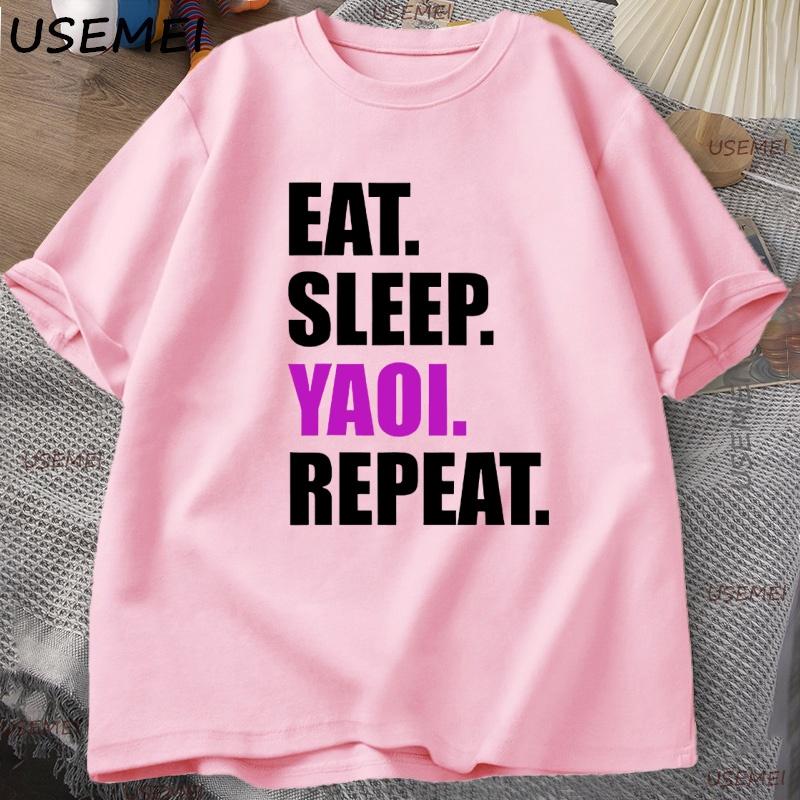 

Eat Sleep Yaoi Repeat T Shirt Manga Tshirt Men Cotton Breathable T-shirt Men s Short Sleeves Round Neck Tees Clothes S рожевий