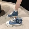 High Top Canvas Shoes Women Thick Bottom Denim Blue Butterfly Students Casual Board Shoes Women Flat Shoes Anti-slip Sneakers