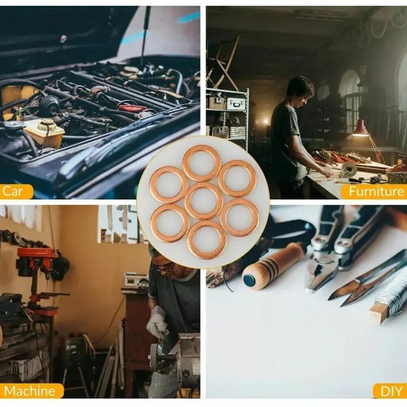 100 adet//kutu Bakır Pul O Halka Contaları Düz Halka Conta Takımı Çeşitli Araba Enjektörleri İçin Bakır Sızdırmazlık Halkaları Yağ Boşaltma Tapası