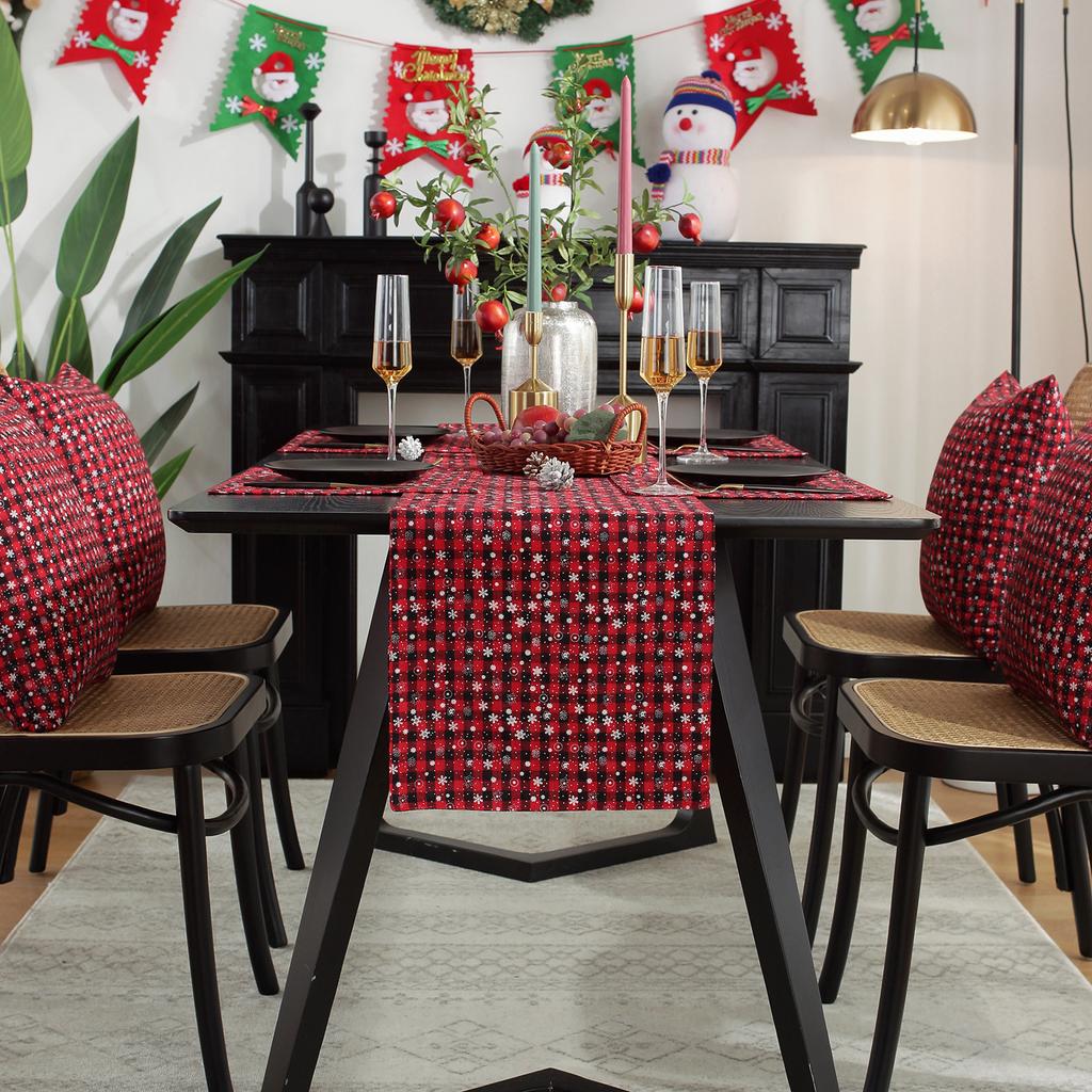 Ambiance de Noël Drapeaux de table Nappes Nappe festive rouge Drapeau de table Meuble TV Housse de table basse Serviette