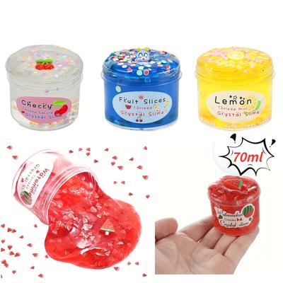 70ml Kristallschlamm Schleim Fruchtschlamm Kokosnussschlamm Weiche Keramikchips Fruchtscheiben Farbiger Schlamm Dekompressionsspielzeug Spielsets Wassermelone Zitrone Kirsche