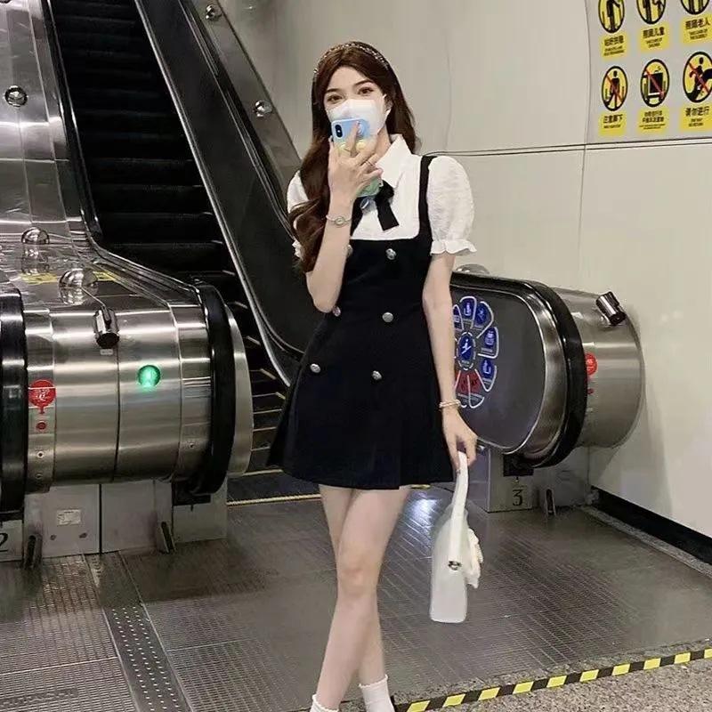 Rich daughter fake two-piece dress women's summer new college style princess dress waist sweet skirt