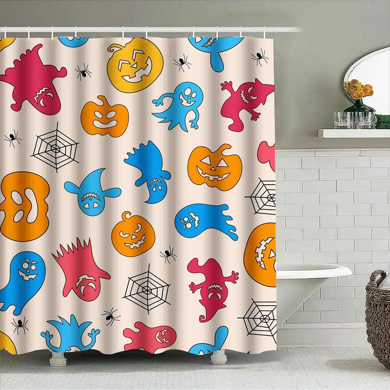

Tuniu Cartoon Halloween Shower Curtain Kids Ghost Pumpkin Spooky Bathroom Decor W60H190(CM)-1 Pcs