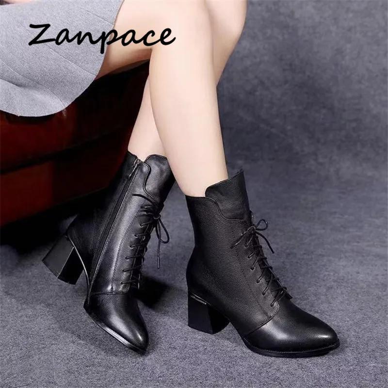 2025 New Leather Women Boots Thicked Velvet PU Women Shoes Women's High-heeled Cotton Keep Warm Winter Boots Zapatos De Mujer