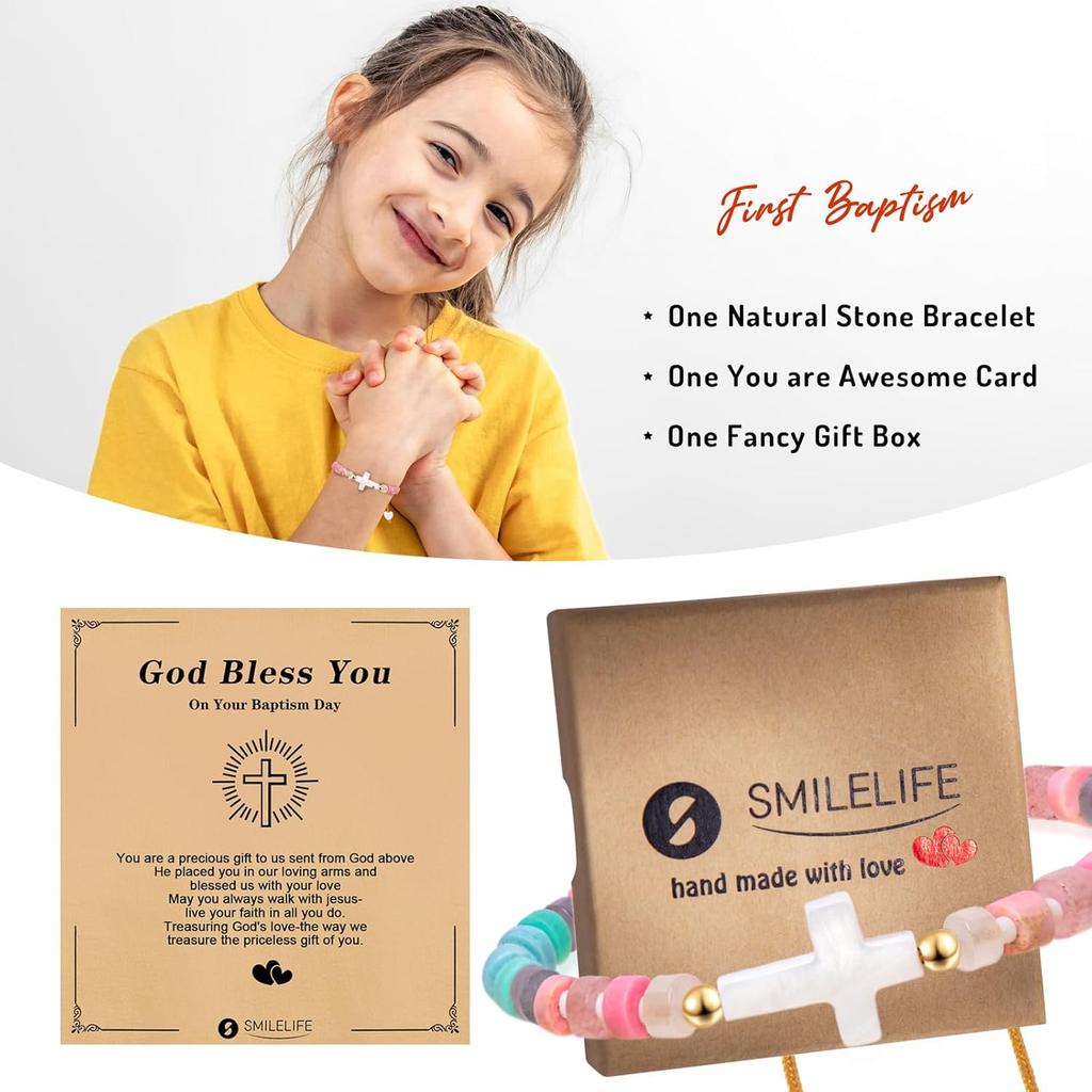 Ostern & Taufgeschenk für Frauen, Mädchen und Jungen - Inspirierendes Kreuzarmband mit 'Gott segne dich'-Karte