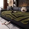 1pc Zebra Stripes Jacquard Fleece Sofa Cover, Black & White Retro Modern Couch with Anti-Slip Sofa Towel Fit for 1/2/3/4 Seater