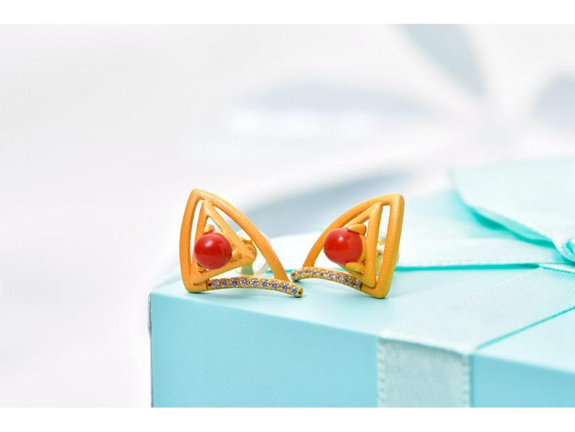 Stylish Geometric Triangle Earrings in Gold-Plated 925 Sterling Silver with Southern Red Agate