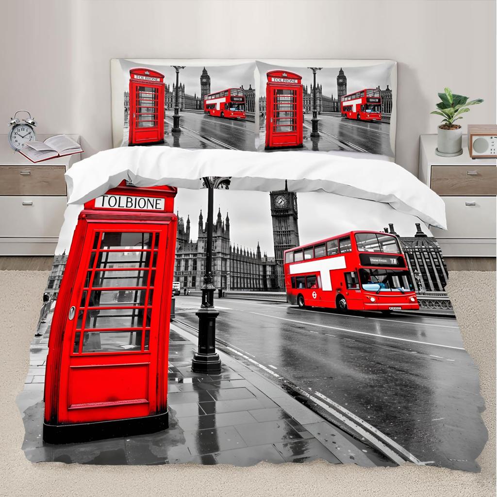 Telephone Booth Duvet Cover Sets For Teens Adults Lightweight Down Quilt Covers Room Decor 2 Pillowcases 1 Duvet Cover No Quilt