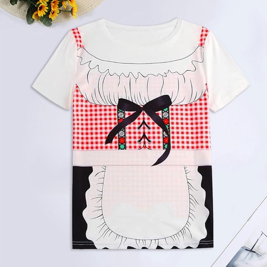 Women's Oktoberfest Festival Printed T-Shirt, Short Sleeve Round Neck Casual Pullover Top