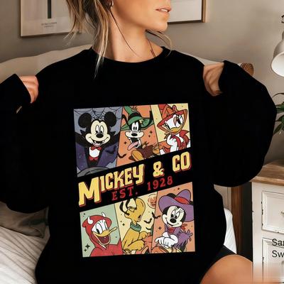 Mickey Mouse Disney Vintage Print Long Sleeve Shirt Women Casual Top Crewneck Sweatshirt Pullover Streetwear Sweater Y2k Autumn