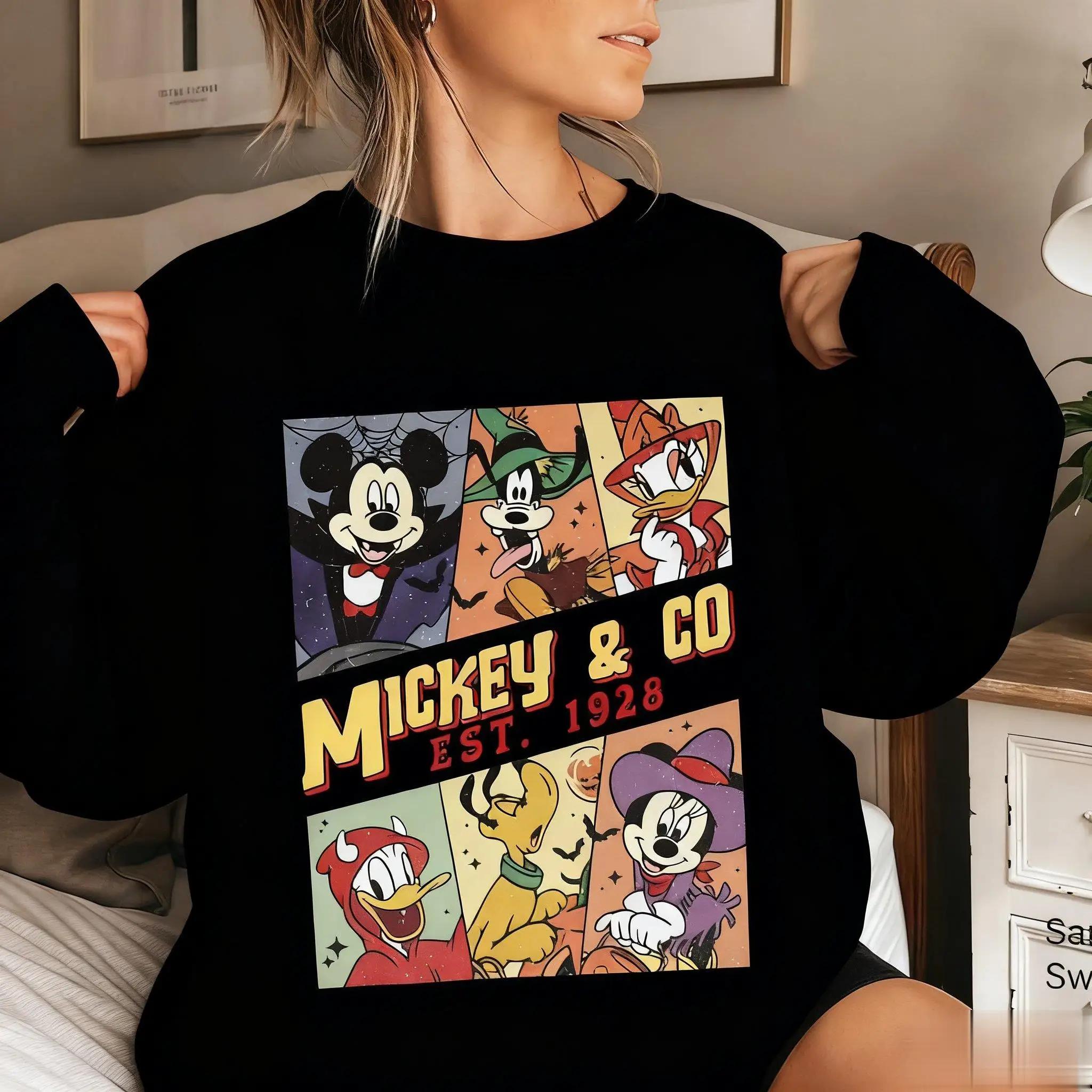 Mickey Maus Disney Vintage Print Langarmshirt Damen Lässiges Oberteil Rundhalsausschnitt Sweatshirt Pullover Streetwear Pullover Y2k Herbst S brown