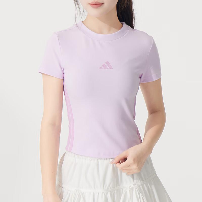 Adidas Striped Comfortable Breathable Short Sleeve T-Shirt Women Tops Purple JE1248