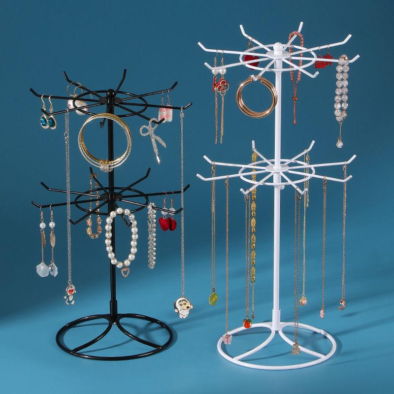 

2-Tier Iron Jewelry Display Rack: Necklace Bracelet Hanging Organizer for Hand Chains & Hair Accessories Earrings Storage Stand for Jewelry holder