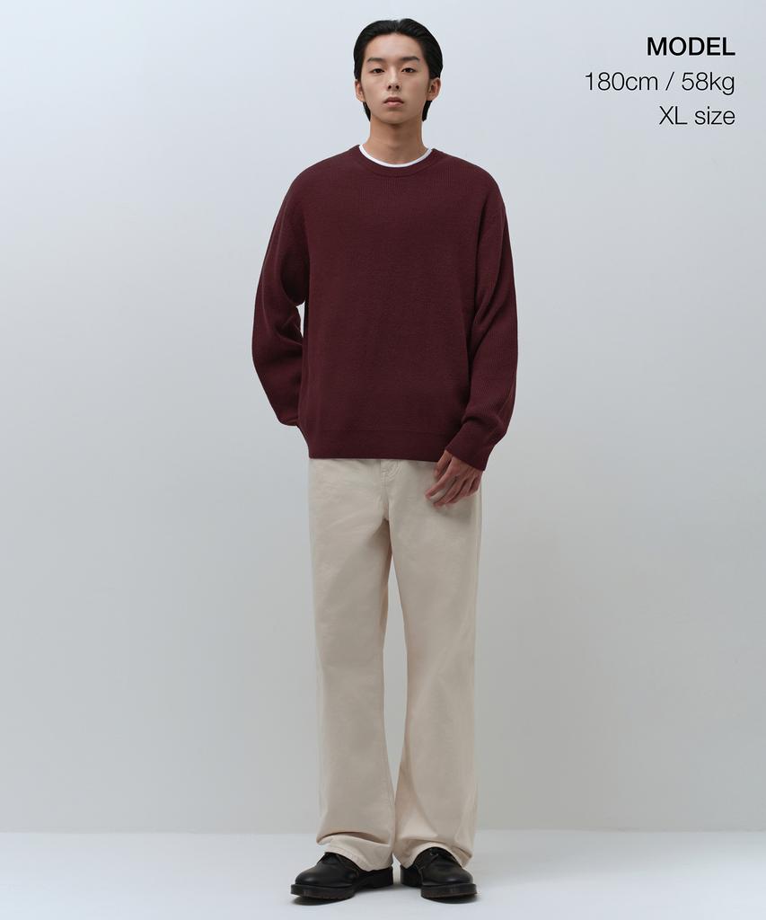 MUSINSA STANDARD [Victoria Wool] Minimal Ribbed Crew Neck Knit [Burgundy]