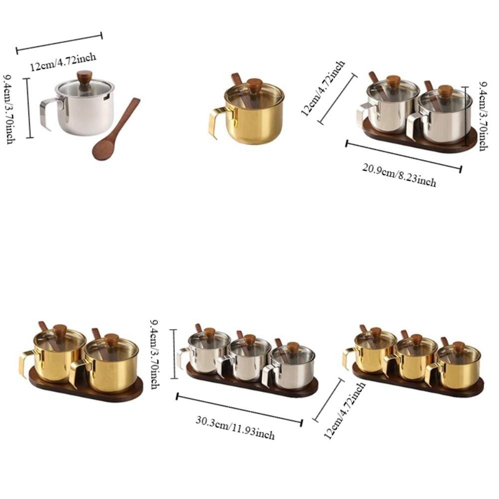 Dust-proof Stainless Steel Seasoning Jar Set With Spoon Tray Salt Storage Container  Sugar