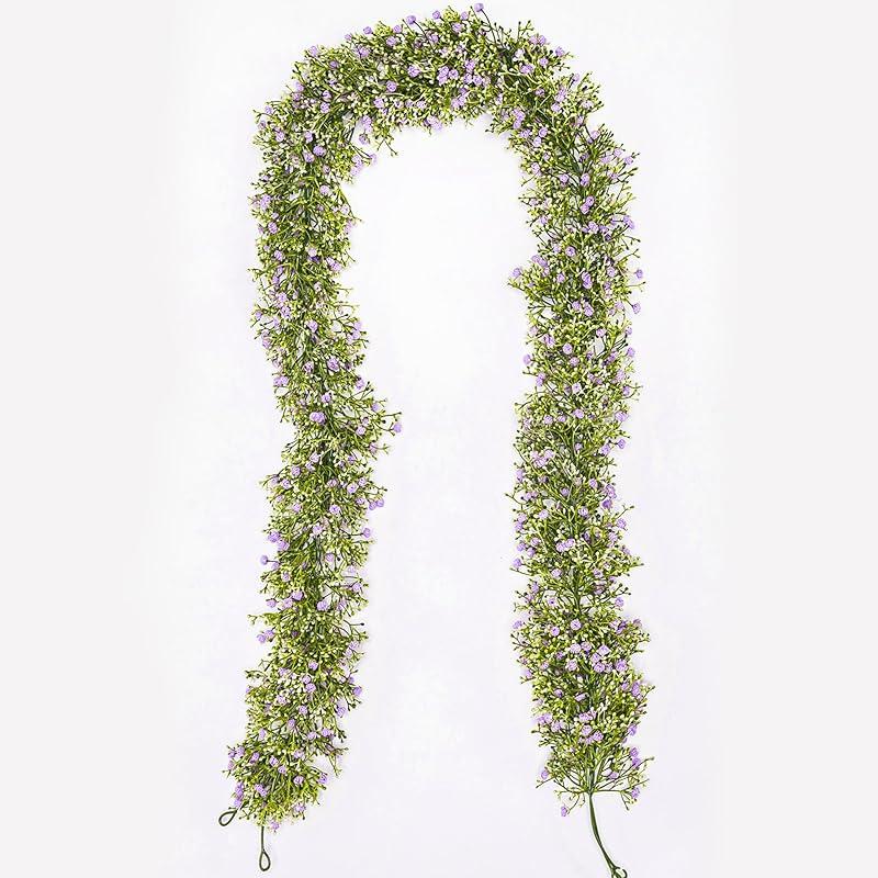 2 Pcs 5.8ft Artificial Baby Breath Flower Vines, Babys Breath Artificial Flowers Real Touch Faux Gypsophila Hanging Fake Baby's Breath Garlands for