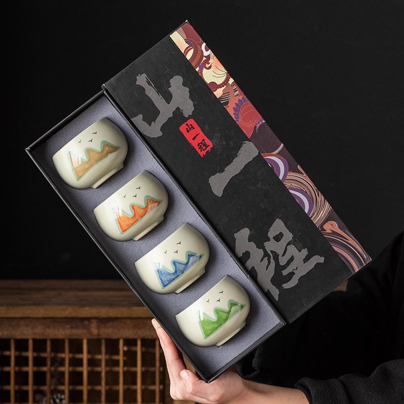 Yuanshan Ru Kiln Teacup Master Cup Light Luxury Retro High-end Business Gifts Ceramic Bubble Cup Souvenir
