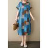 Summer Thin Cotton and Linen Retro Flower Art Knee Length Dress with Feminine Temperament