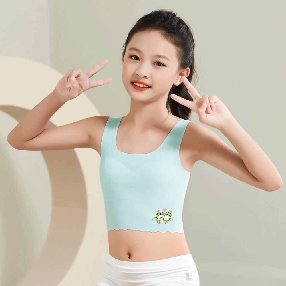 Ice Silk Seamless Girls Underwear Developmental Girls Childrens Bra Student Vest Summer Thickened Latex Pad Childrens Bras Vests