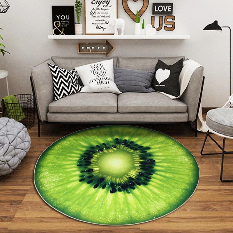 Tapis rond forme fruit Kiwi Orange Citron Pastèque Tapis imprimé Tapis de sol doux Pour salon Chambre d'enfant
