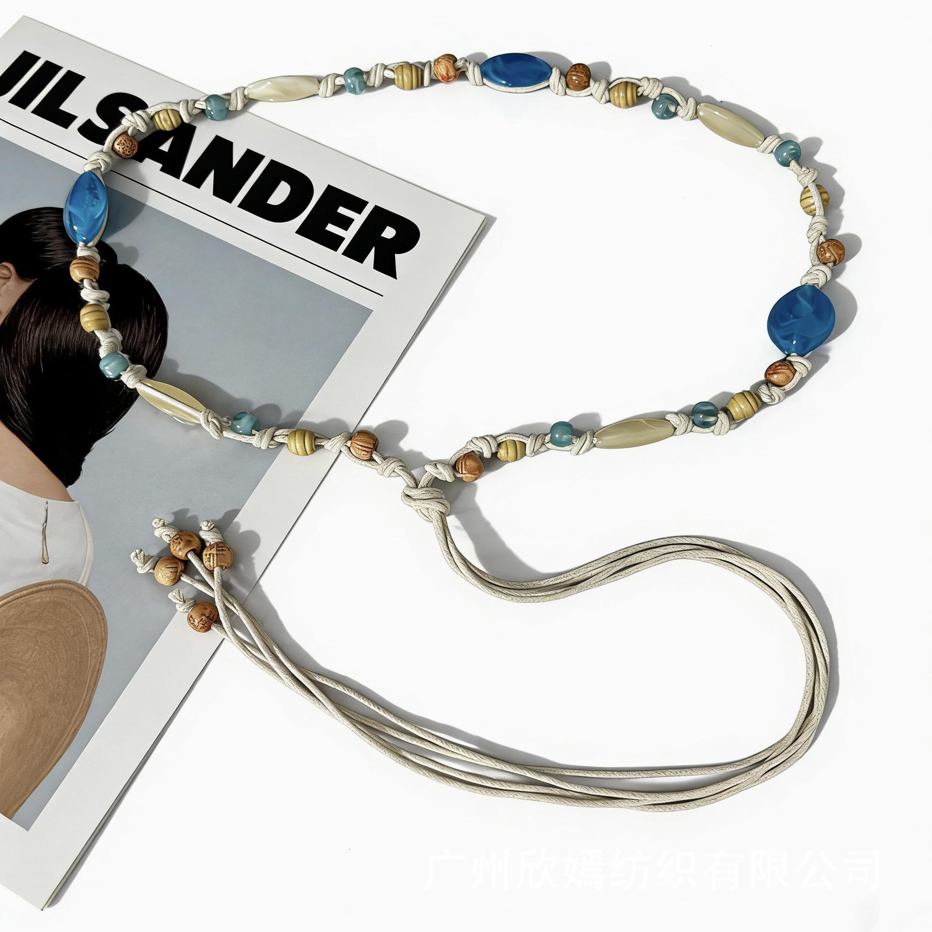 Retro Bohemian Hand-woven Agate Beaded Waist Chain for Women - Elegant Skirt Accessory 175cm