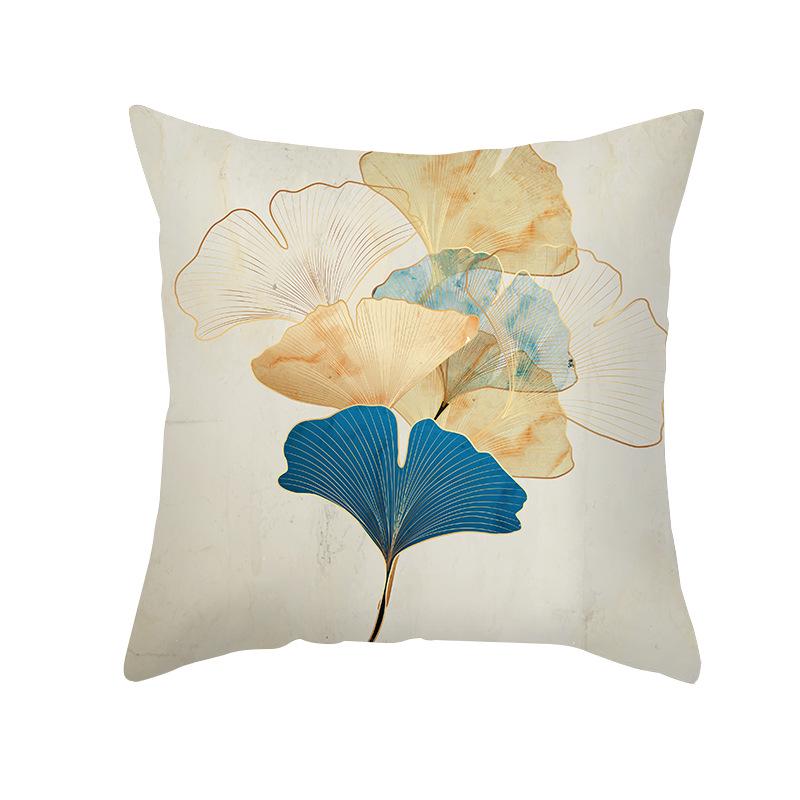 Peach Skin Ginkgo Leaf Pillowcase - Green Plant Design Sofa Cushion Cover for Living Room