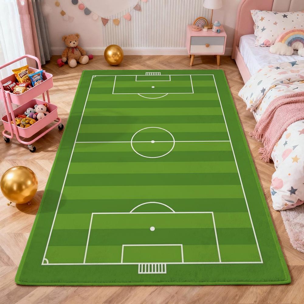 Green Soccer Field Indoor Rug Soft Nonslip Carpet For Living Room Play Area Hallway Home Party Decor Valentine'S Day Gift