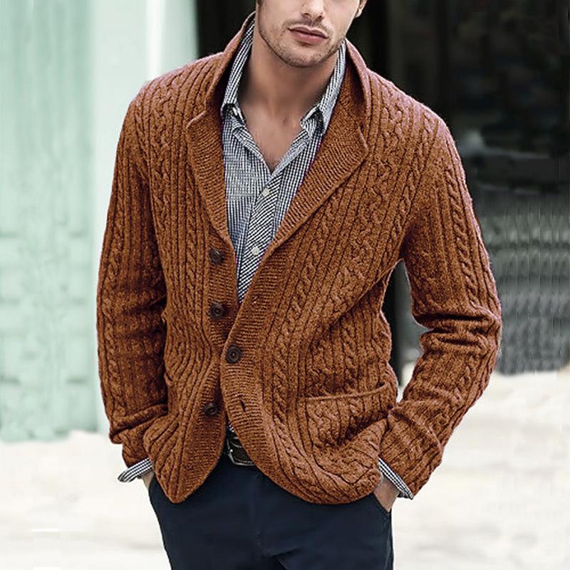 Men's Chunky Knit Cardigan with Cable Stitch Detail, Four-Button Front, Available In Multiple Colors