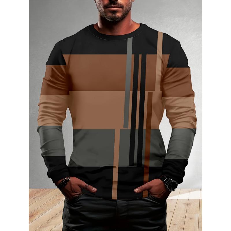 Pánské barevné pruhované tričko s dlouhým rukávem, ležérní a pohodlné