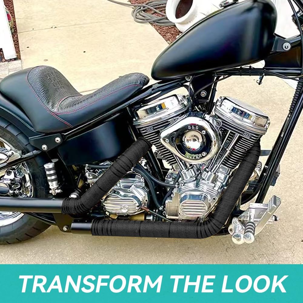 Exhaust Heat Wrap Roll 2" X 16' Black Fiberglass Heat Shield Tape 1 Rolls 5Cm X 5M With 10Pcs Stainless Ties For Motorcycle Car Truck