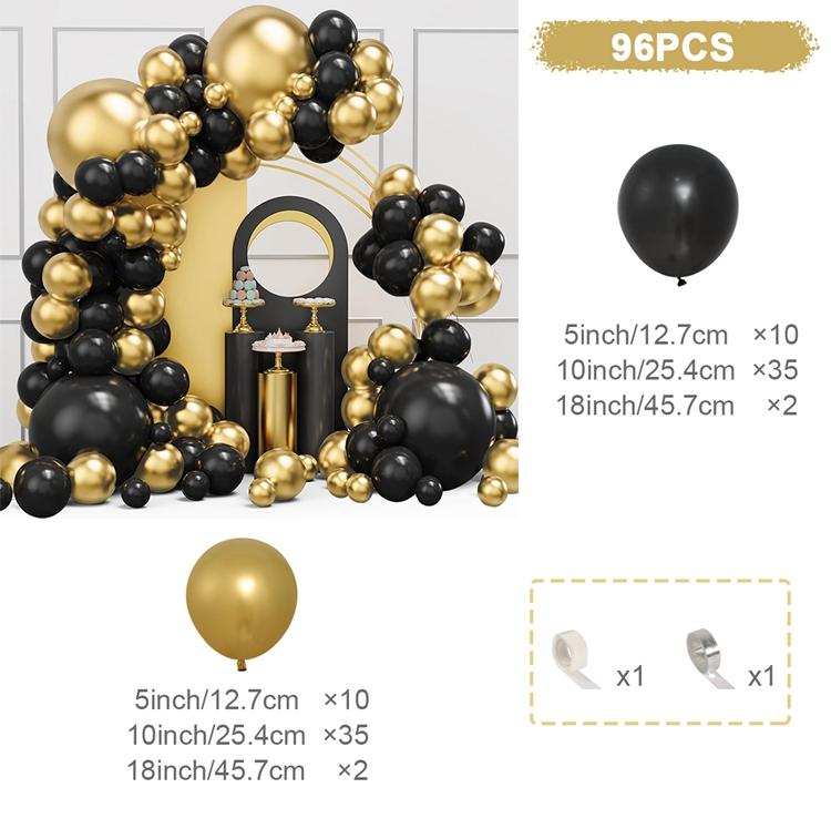 Černo-zlatý balónkový girlandový oblouk sada narozeninová párty dekorace pro děti svatba narozeninová párty potřeby latexový balón baby shower dekorace