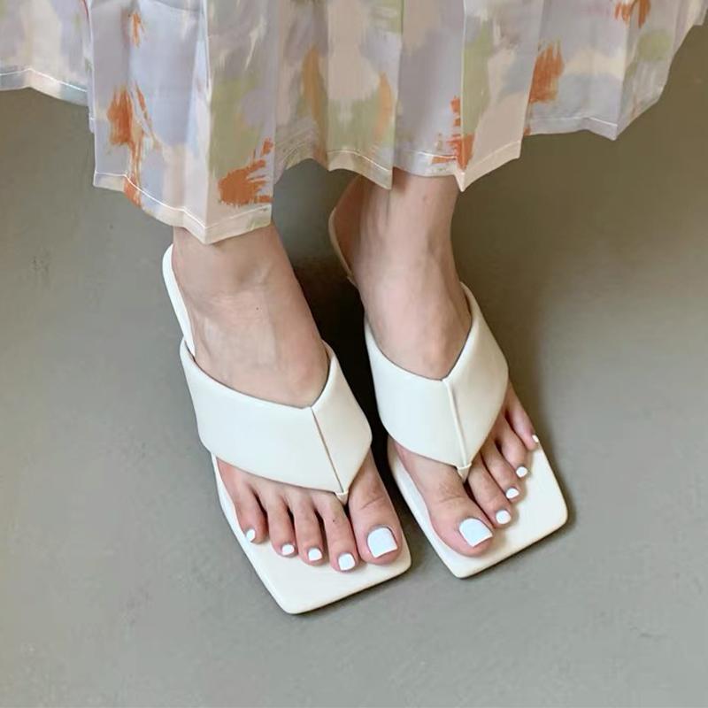 Sexy Women Flip -Flops Square Toe Stilettos Sandals Fad Dress Ladies Low Heels Shoes Summer New Casual Slides Women Slippers