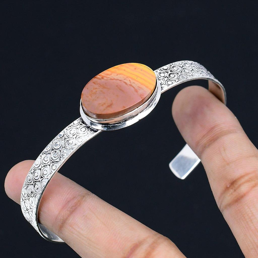 Halloween Sale Natural Polychrome Jasper Sterling Silver Engagement Wife Bangle