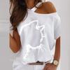 Damen Mode Katze Print Tees Leibchen Off Schulter T-shirt Sommer Damen Plus Größe Kurzarm Bluse Top