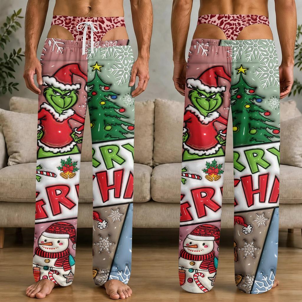Men's Funny Christmas Print Pants with Pockets Casual Sleep Pants for Home