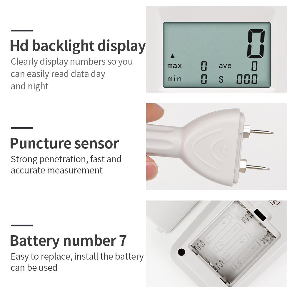 LCD Display Paper Moisture Meter Portable Hygrometer 5-95% Paper Cardboard Timber Humidity Contain Tester with Storage Function