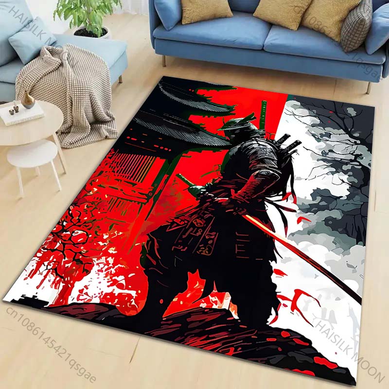 Samurai with Swords Red-white Pattern Rug Carpets for Bedroom Living Room Sofa Mat Creative Door Mat Cloakroom Home Decor