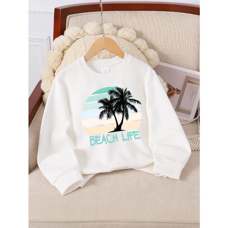 Trendy And Adorable Crewneck Sweatshirt for Girls Featuring a Beach Life Theme with Palm Trees And Sunset Vibes